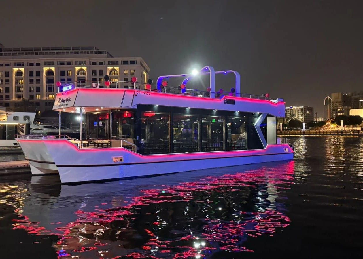 Premium luxury yacht cruise Dubai Water Canal – 5-star sofa seating