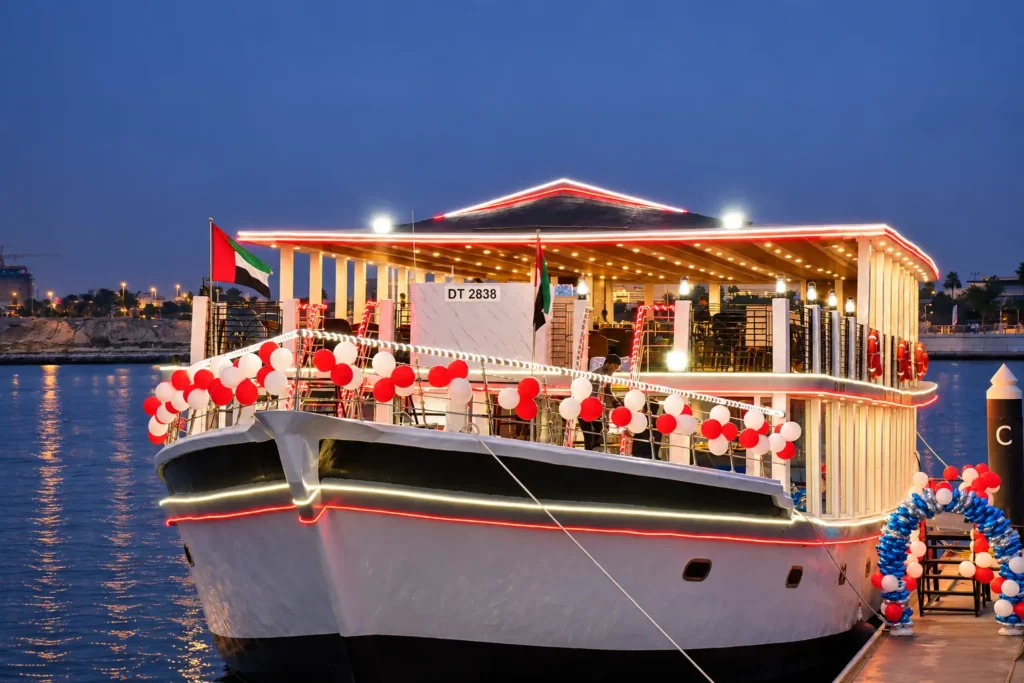 Dhow dinner cruise on the Dubai Water Canal at Al Jaddaf for private and group events